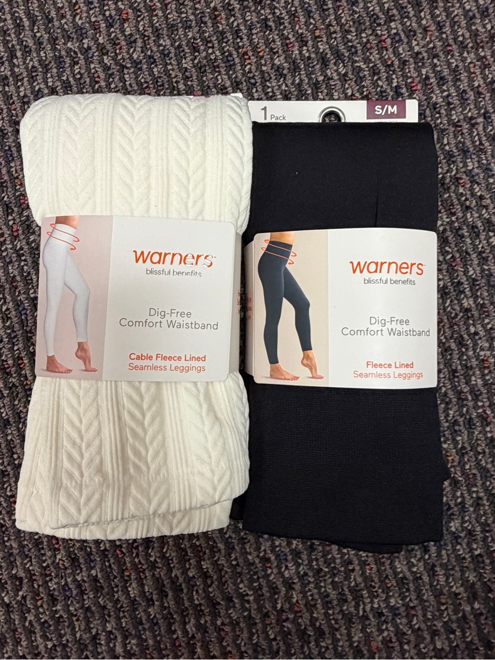 Warners Cable Fleece-Lined Seamless Leggings - White & Black (2-Pack)